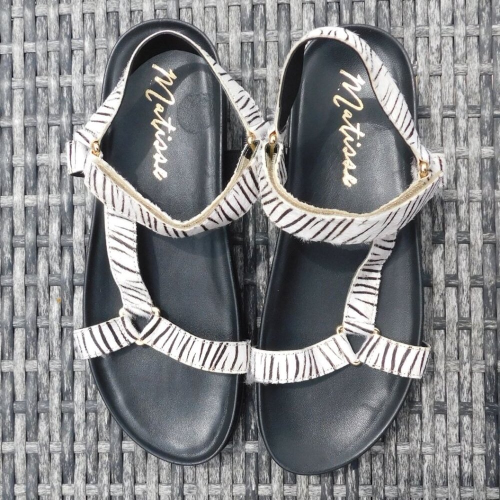 Matisse Black Sandals with White Zebra Stripes